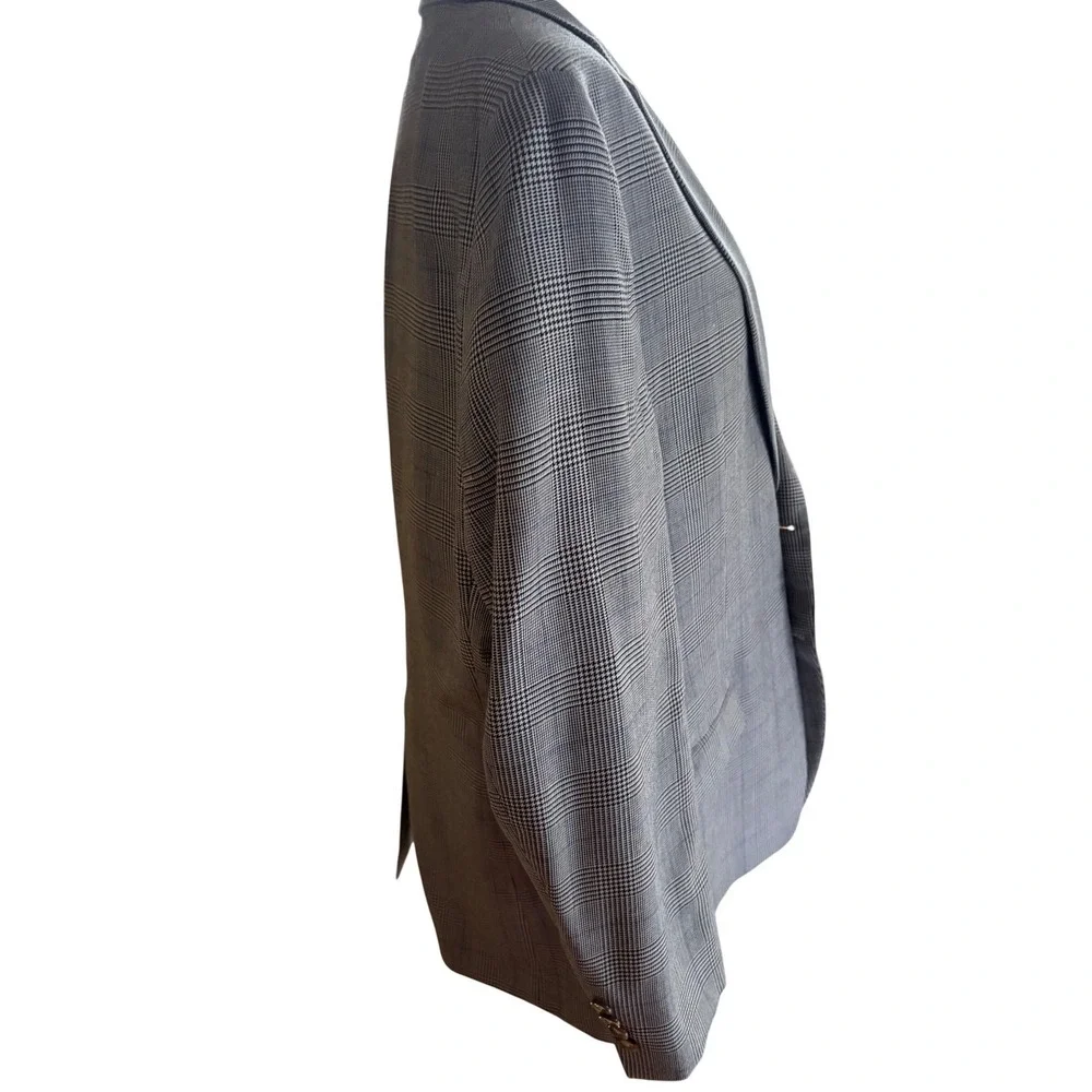 Lauren Ralph Lauren Silk Wool Blazer 44R Gray Glen Plaid Sport Coat‎ Classic